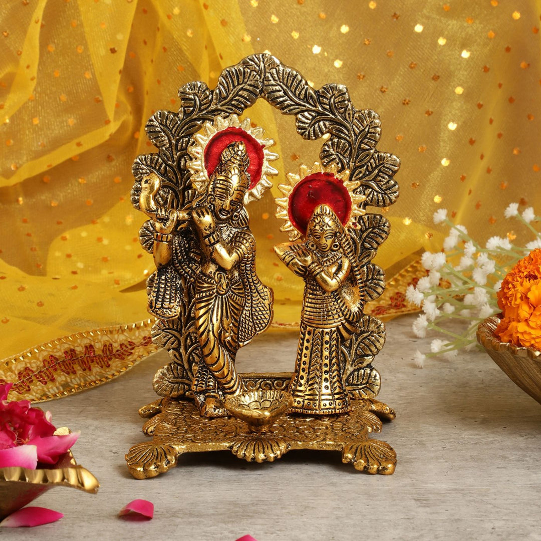 Handmade Radha Krishna Metal Oil Lamp / Diya