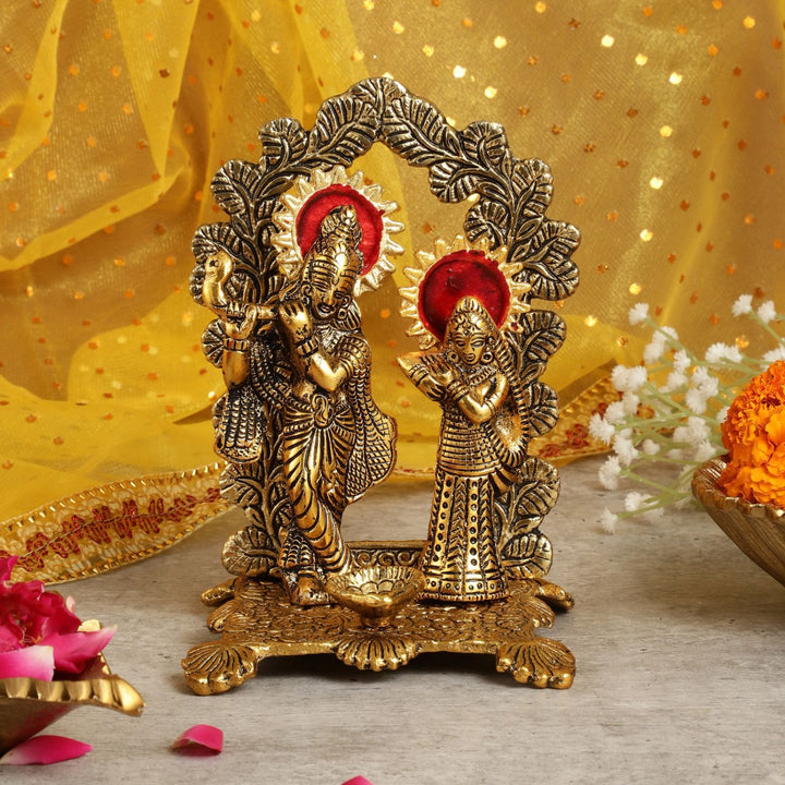 Handmade Radha Krishna Metal Oil Lamp / Diya