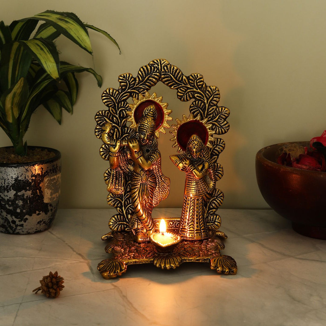 Handmade Radha Krishna Metal Oil Lamp / Diya