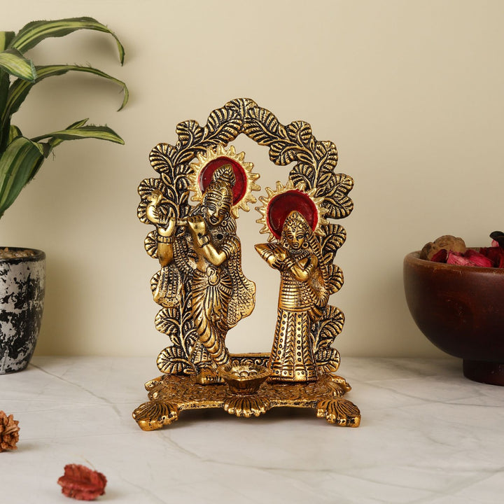 Handmade Radha Krishna Metal Oil Lamp / Diya