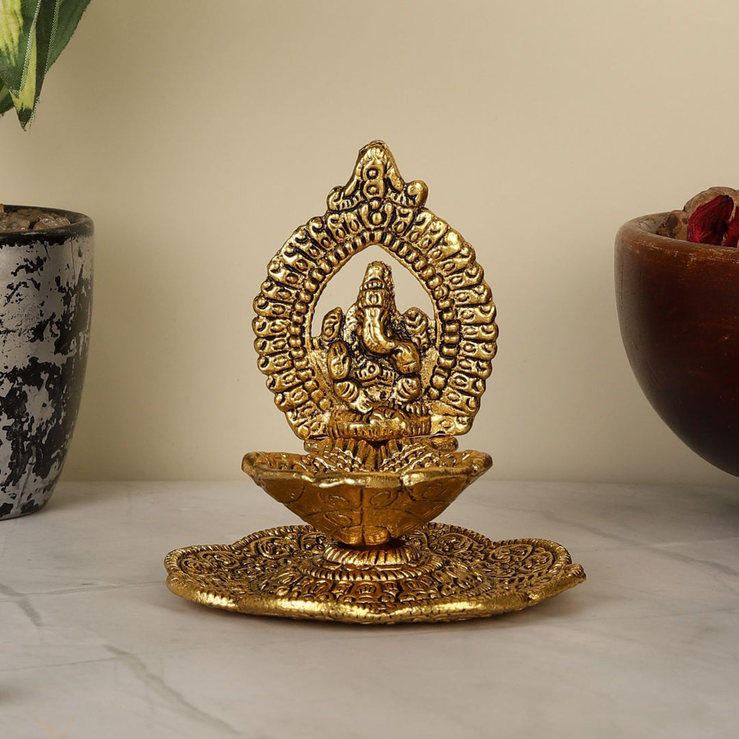 Handmade Virhau Lord Ganpati Metal Oil Lamp / Diya