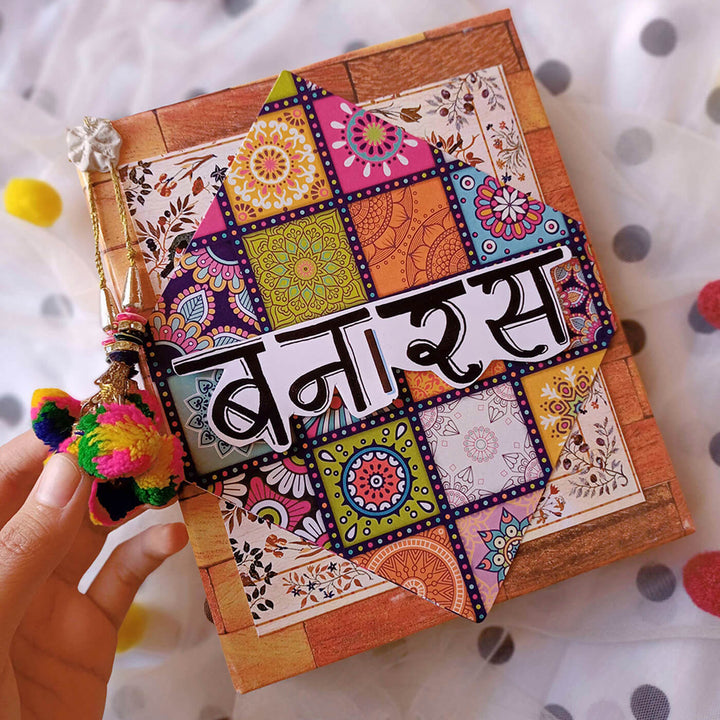 Handcrafted Banaras Themed Scrapbook Personalized With Your Photos & Messages