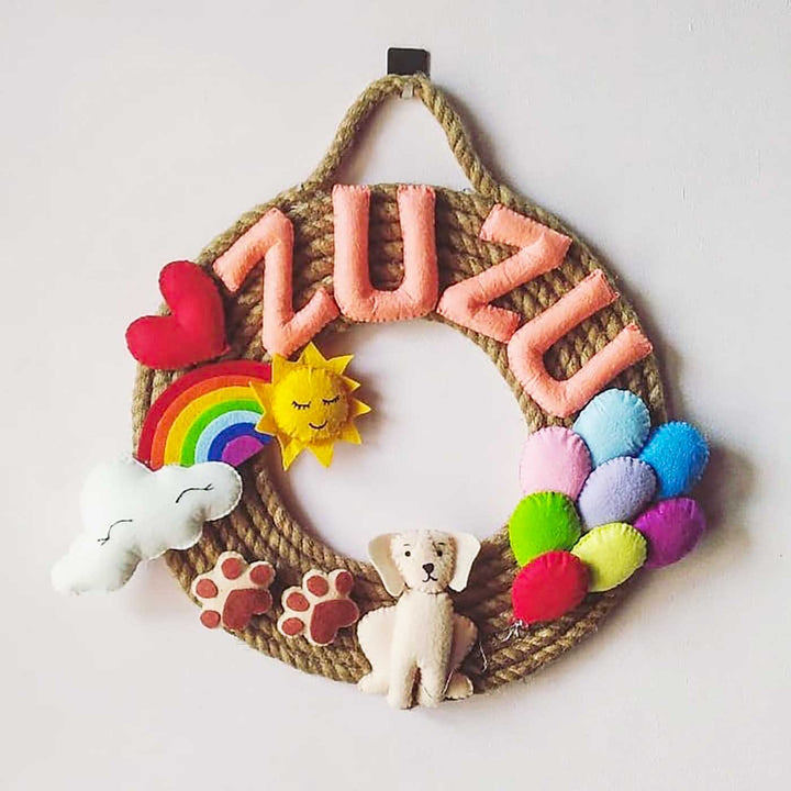 Personalized Dog Themed Jute Kids Name Plate