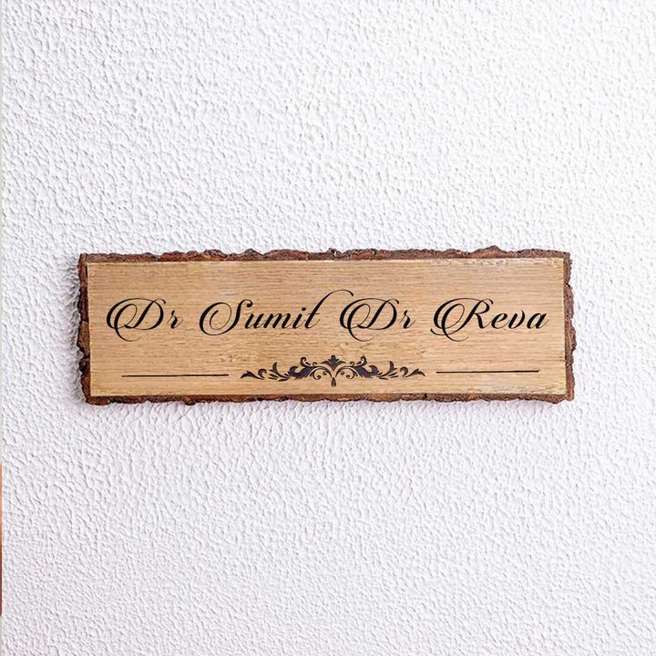 Handcrafted Mango Wood Personalized Professional Name Plate for Doctor Couple