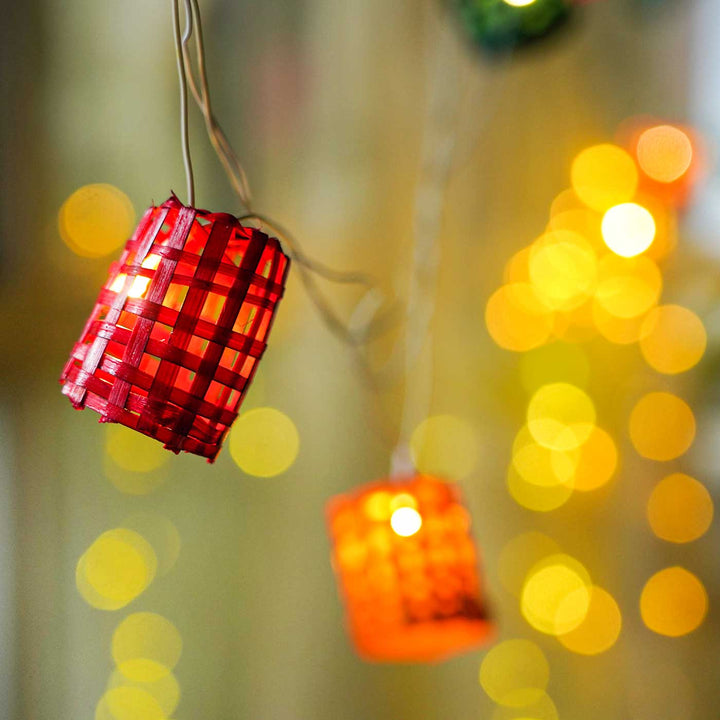 Eco-Friendly Handmade Decorative Multicolour Cylindrical Bamboo Fairy Light