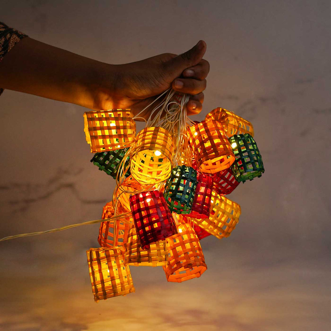 Eco-Friendly Handmade Decorative Multicolour Cylindrical Bamboo Fairy Light