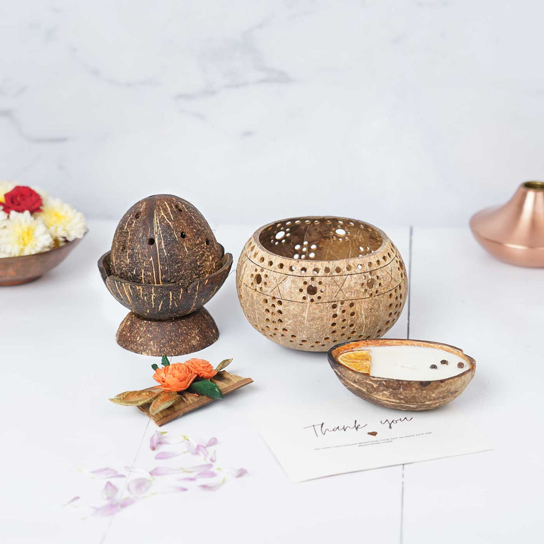 Eco-Friendly Handmade Diwali Coconut Shell Gift Hamper | Set of 4