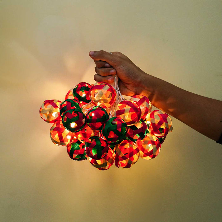 Eco-Friendly Handmade Red & Green Bamboo Ball Fairy Light