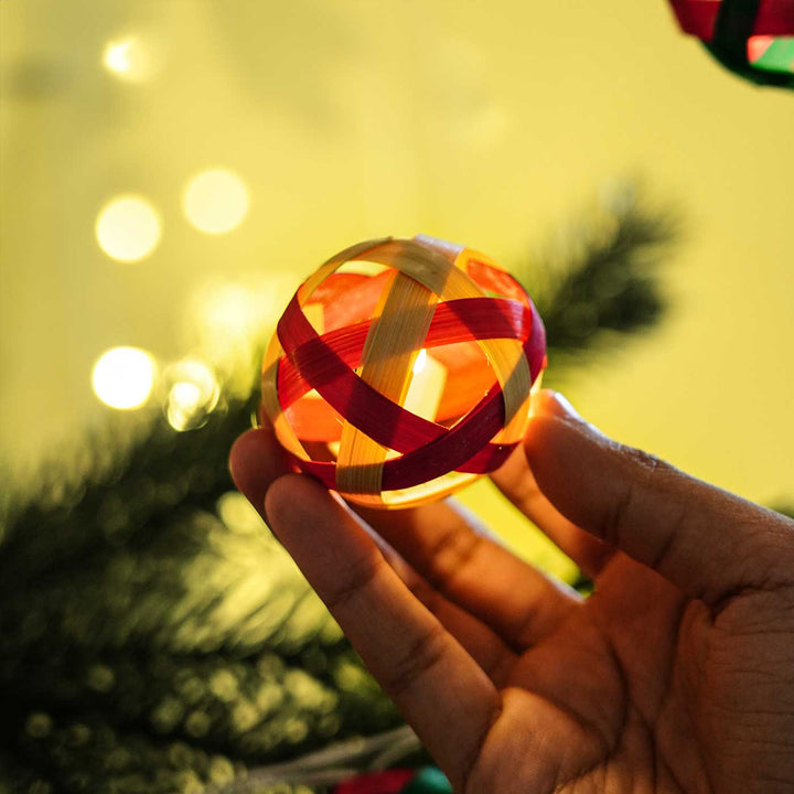 Eco-Friendly Handmade Red & Green Bamboo Ball Fairy Light