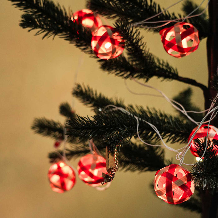 Eco-Friendly Handmade Red & Natural Bamboo Ball Fairy Light