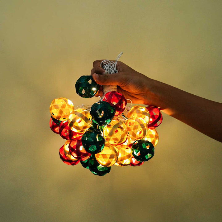 Eco-Friendly Handmade Red, Green & Natural Bamboo Ball Fairy Light