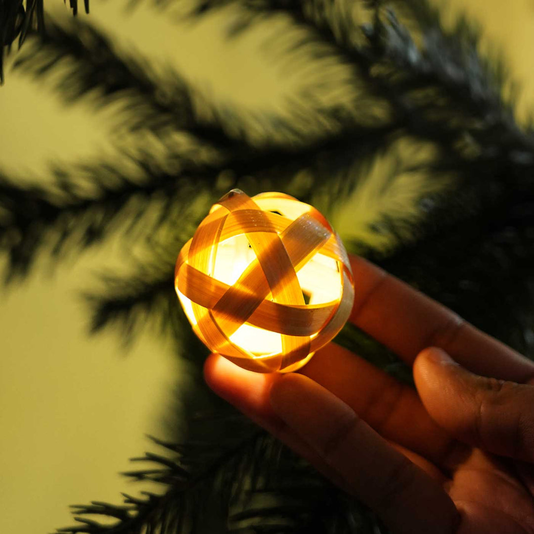 Eco-Friendly Handmade Red, Green & Natural Bamboo Ball Fairy Light