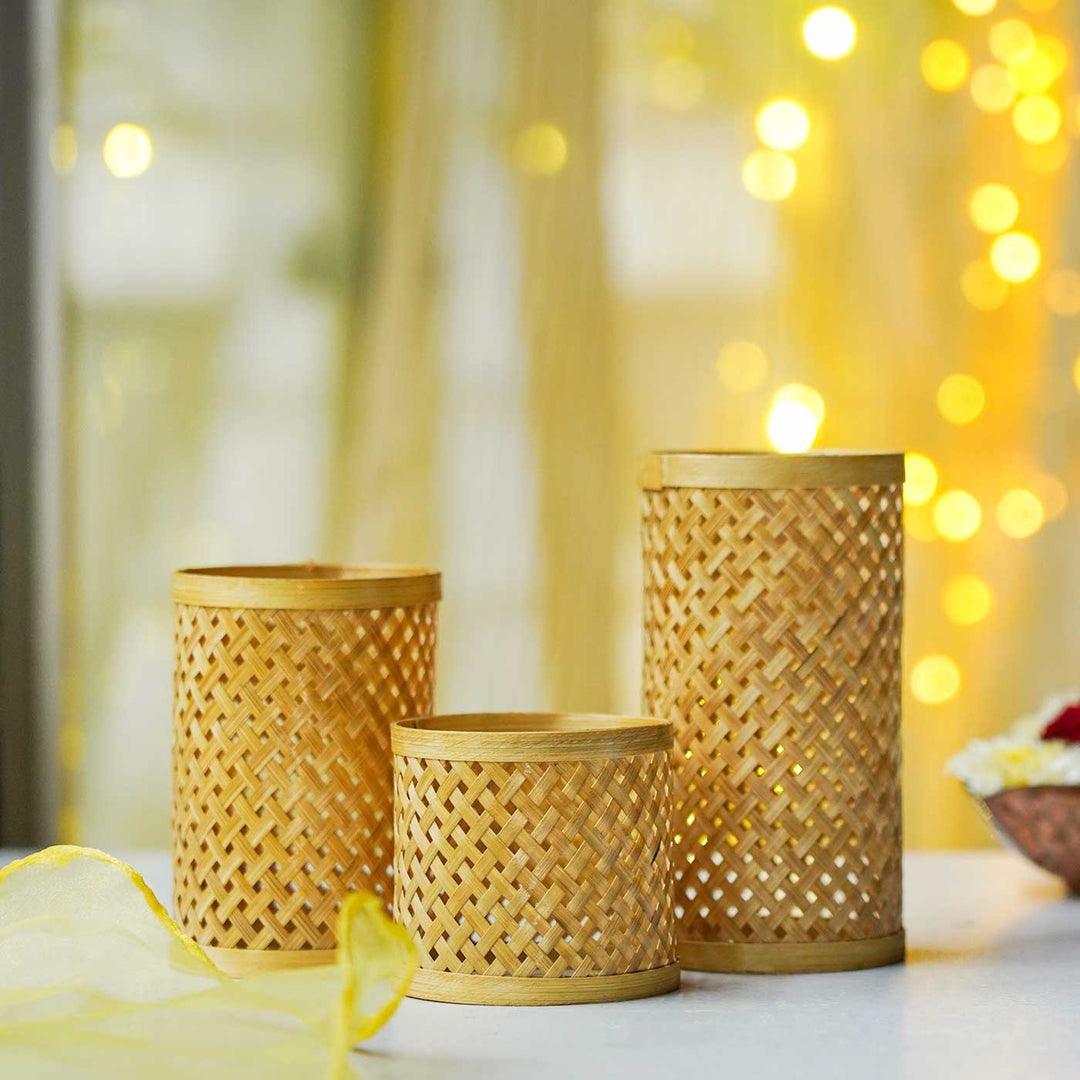 Eco-Friendly Handmade Tealight Shade Bamboo | Set Of 3