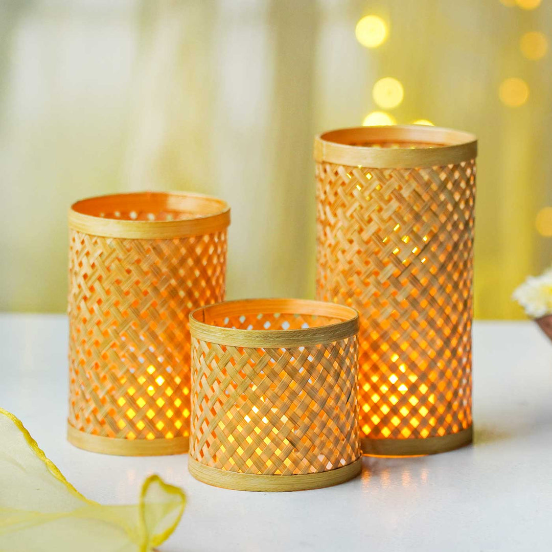 Eco-Friendly Handmade Tealight Shade Bamboo | Set Of 3