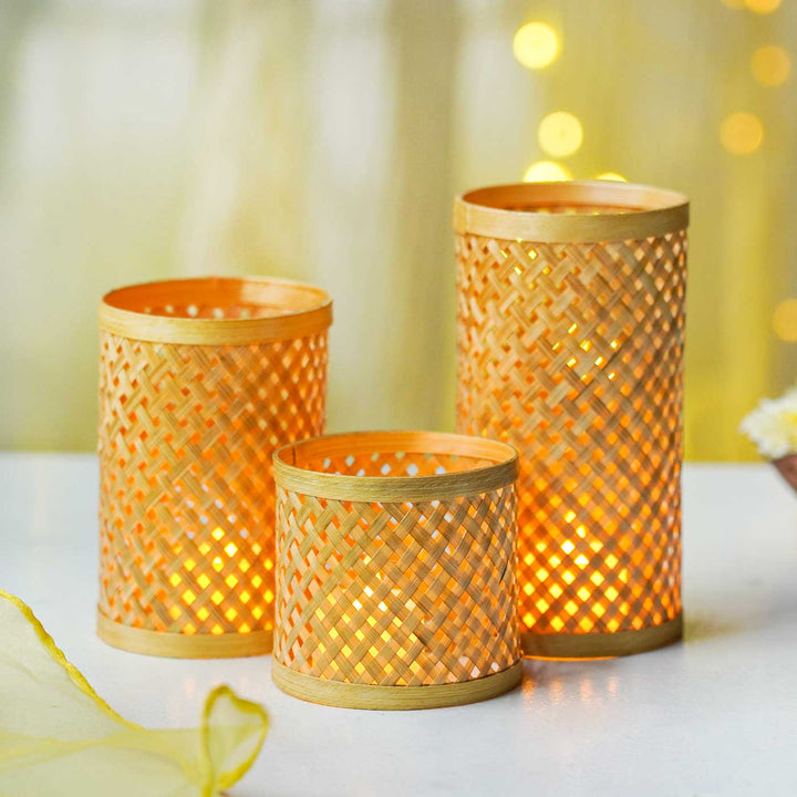 Eco-Friendly Handmade Tealight Shade Bamboo | Set Of 3