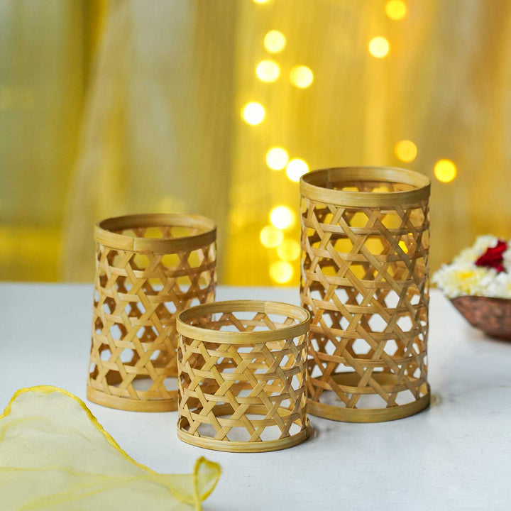 Eco-Friendly Handmade Tealight Shade Bamboo | Set Of 3