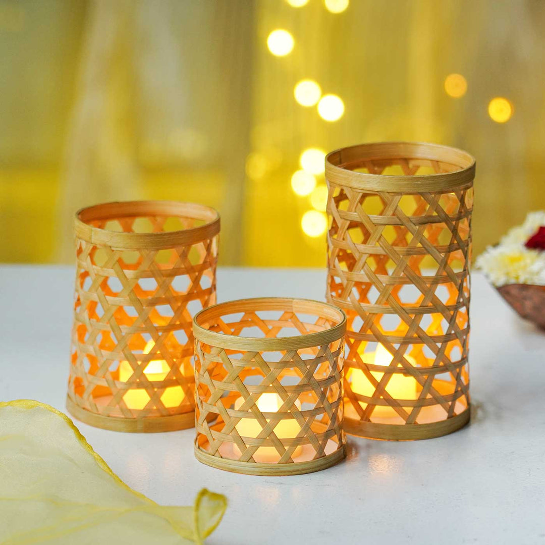 Eco-Friendly Handmade Tealight Shade Bamboo | Set Of 3