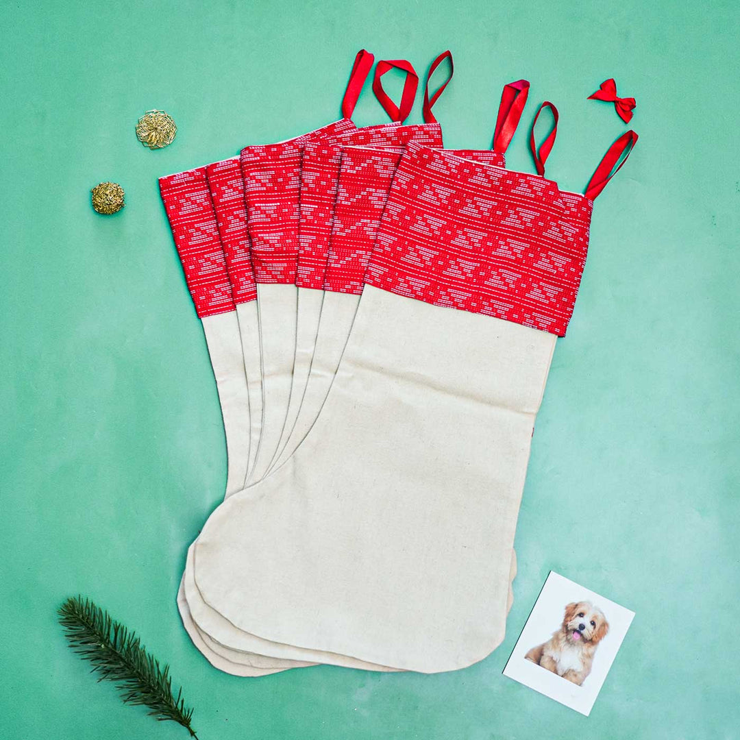 Eco-Friendly Plain Canvas Stockings For Christmas Decoration | Set Of 6