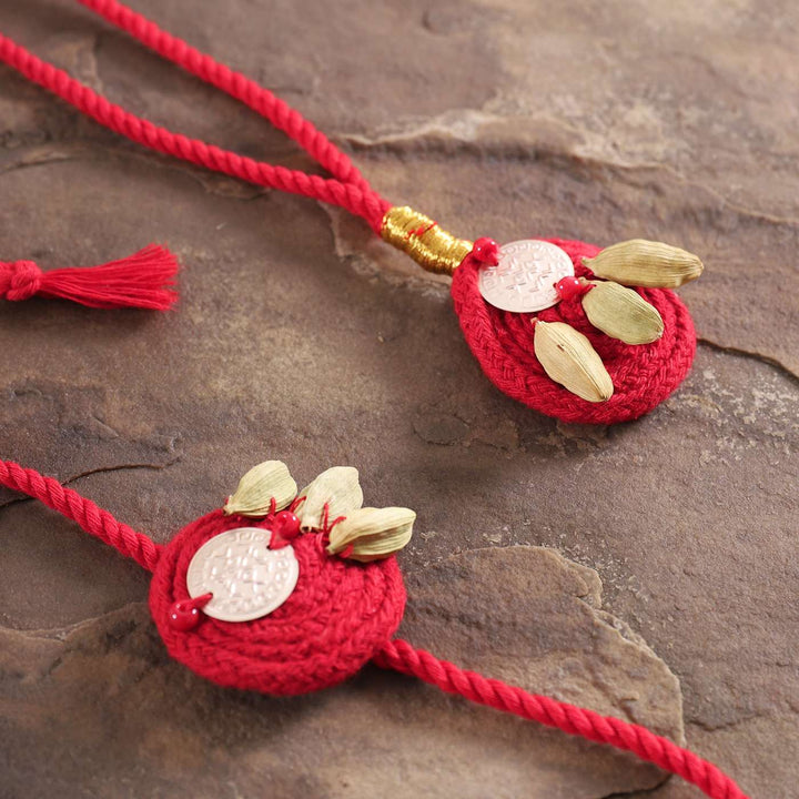 Handmade Elaichi Cotton Bhaiya Bhabhi Rakhi With Roli Chawal | Set of 2