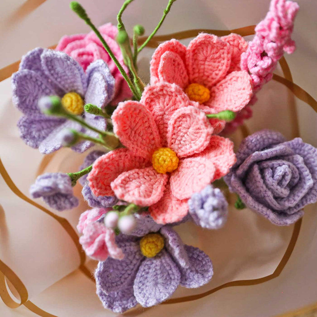 Handmade Crochet Pastel Cosmos & Roses Flower Bouquet