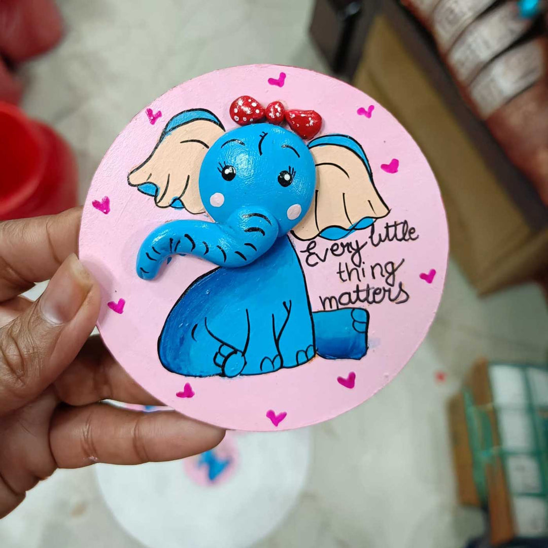 Hand-painted Pebble Art Elephant Wooden Fridge Magnet