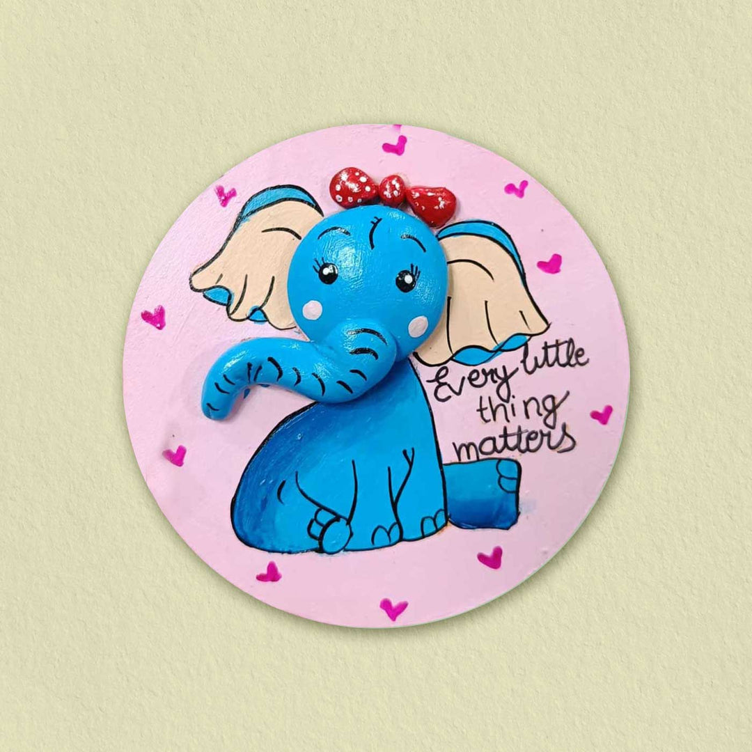 Hand-painted Pebble Art Elephant Wooden Fridge Magnet