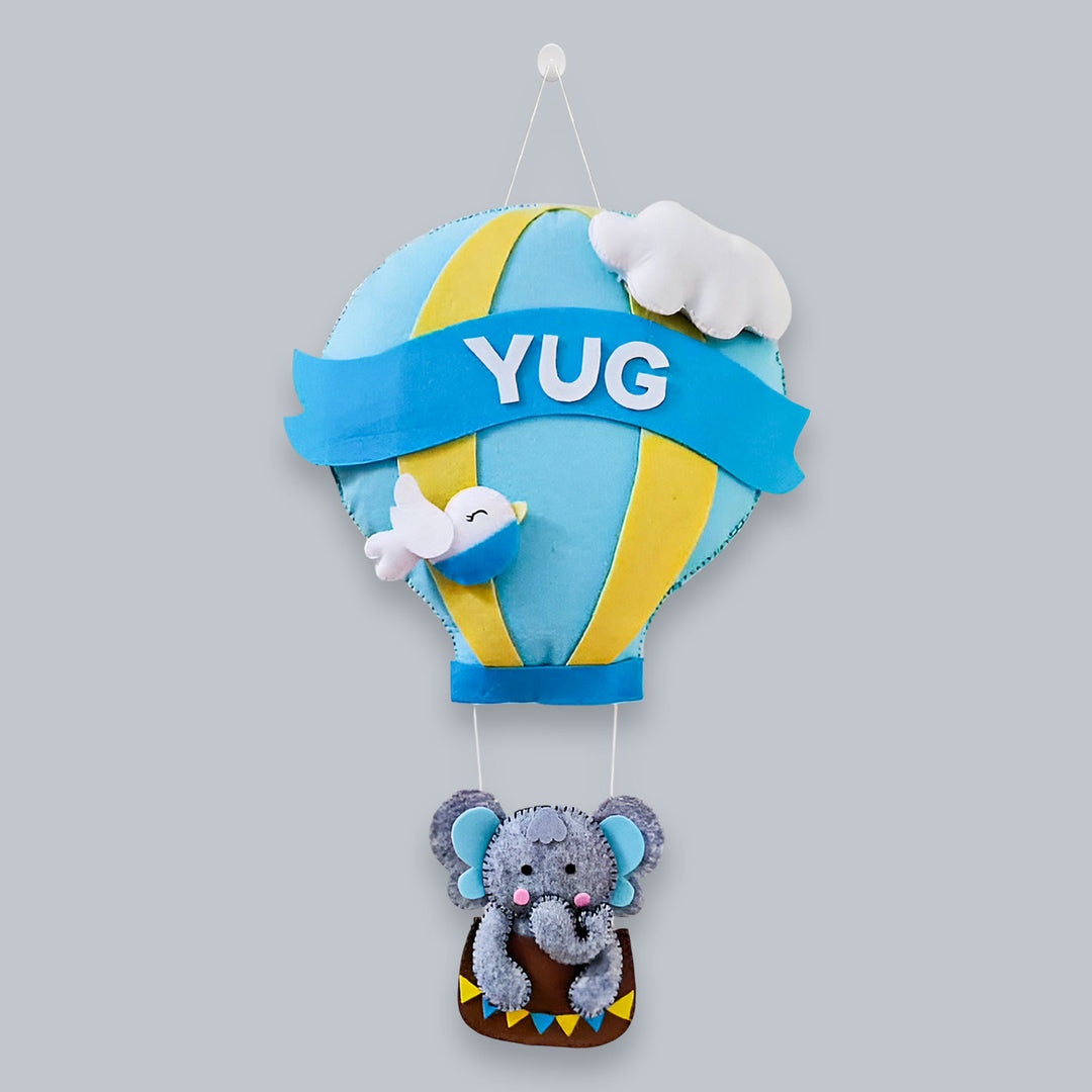 Personalized Elephant & Hot Air Balloon Theme Felt Kids Name Plate