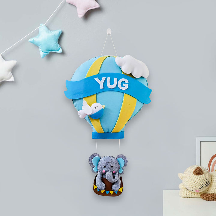 Personalized Elephant & Hot Air Balloon Theme Felt Kids Name Plate