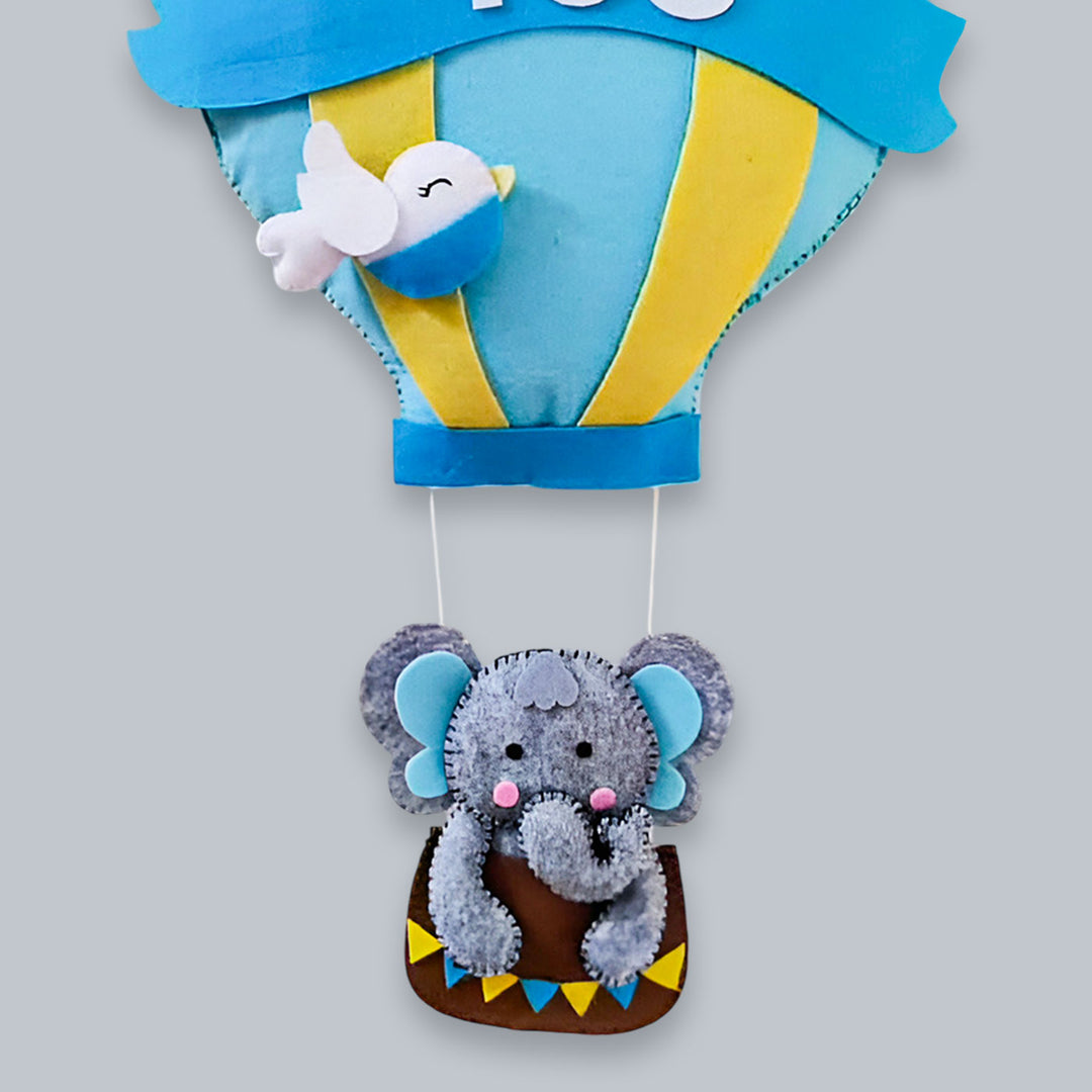 Personalized Elephant & Hot Air Balloon Theme Felt Kids Name Plate