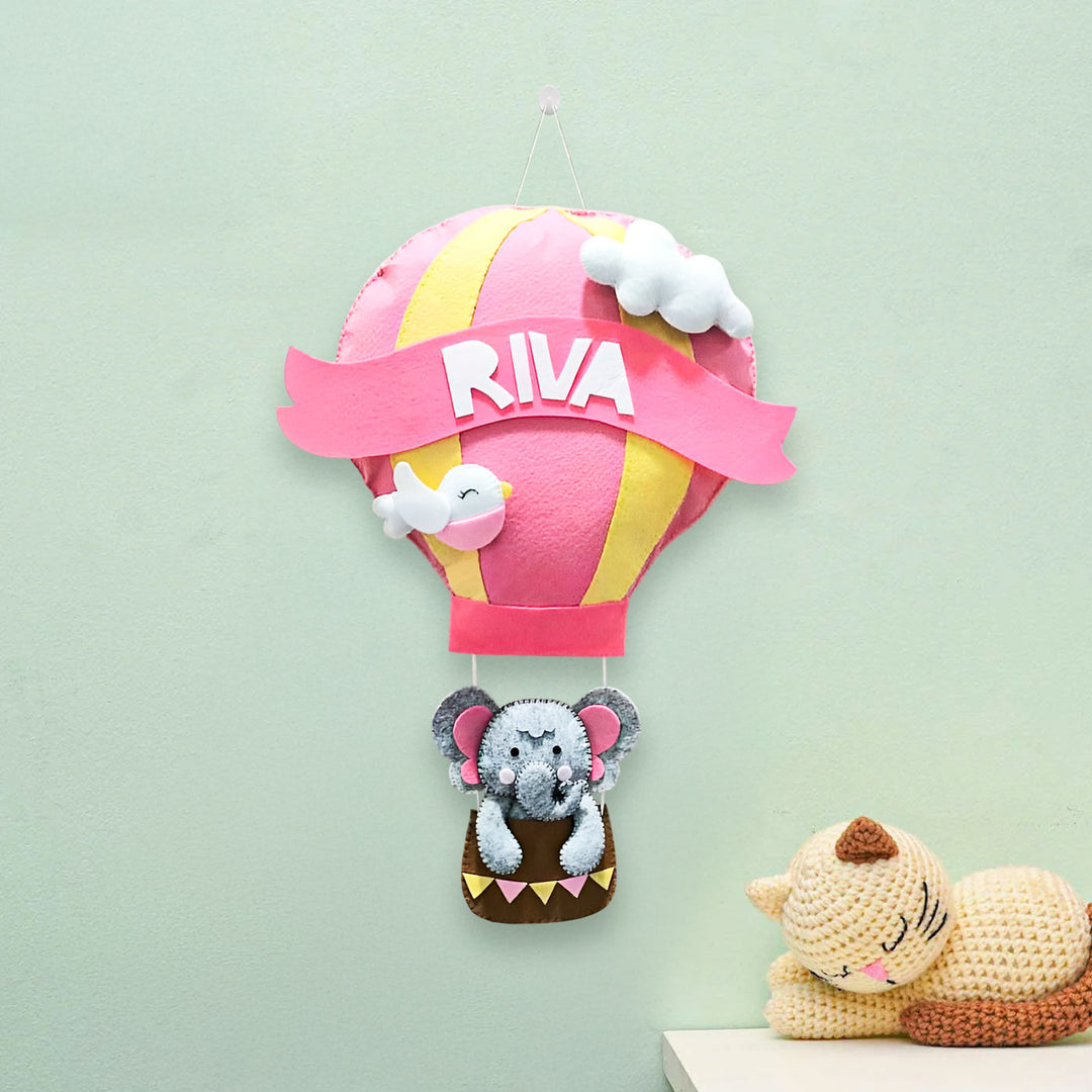 Personalized Elephant & Hot Air Balloon Theme Felt Kids Name Plate