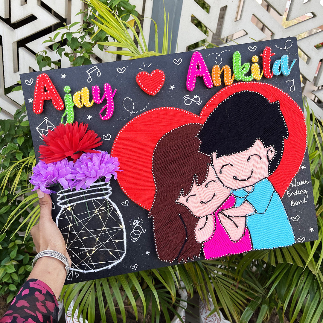 Photo Personalized String Art Entwined Hearts Mdf Wood Name Plate For Couples