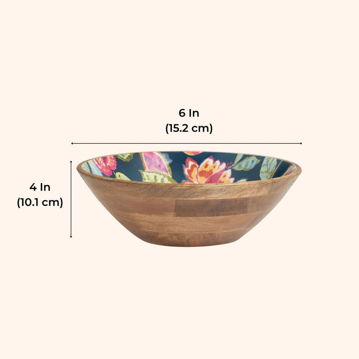 Mango Wood Floral Enamel Salad & Snack Bowl