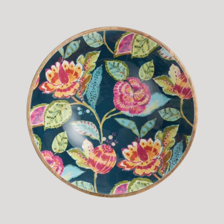 Mango Wood Floral Enamel Salad & Snack Bowl