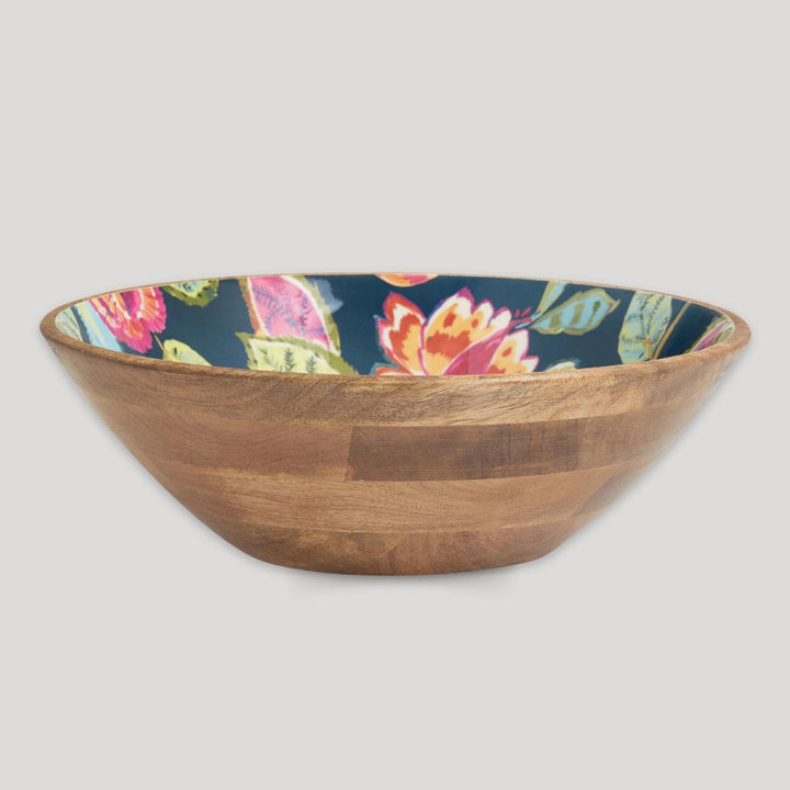 Mango Wood Floral Enamel Salad & Snack Bowl