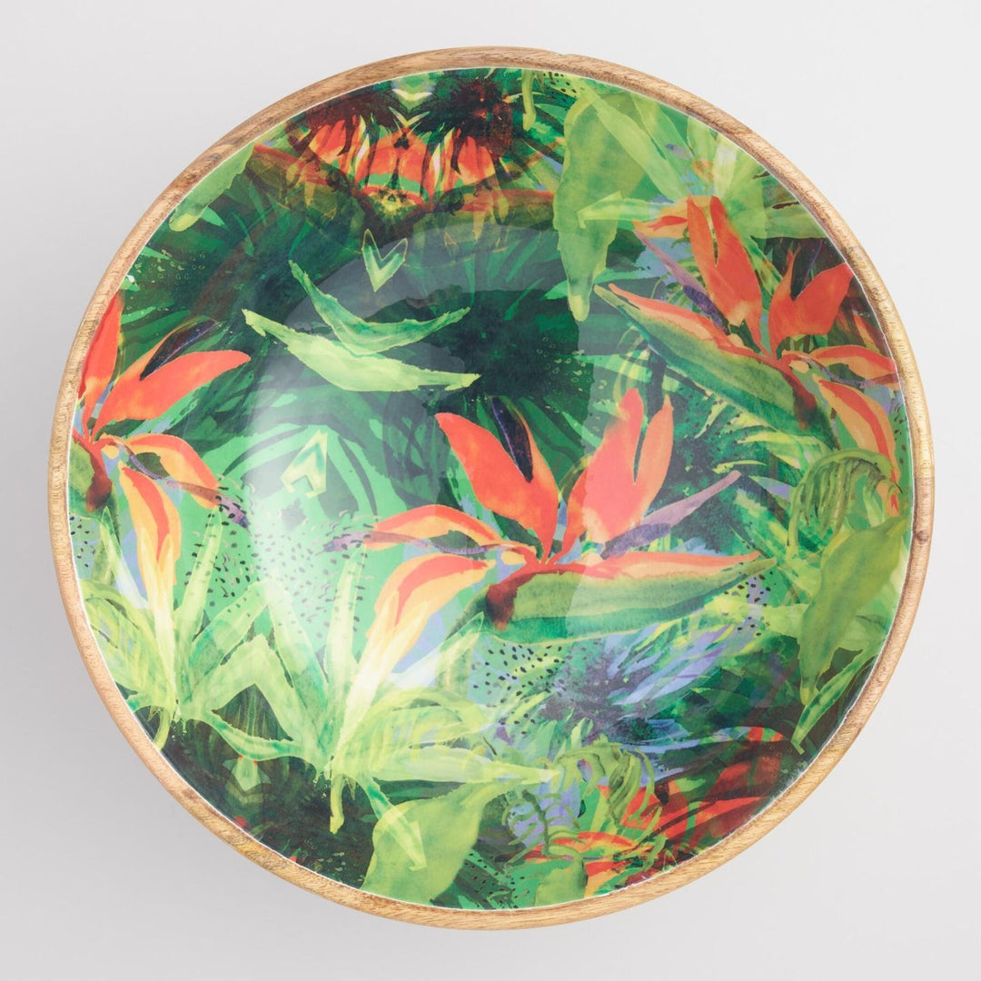 Mango Wood Floral Enamel Salad & Snack Bowl