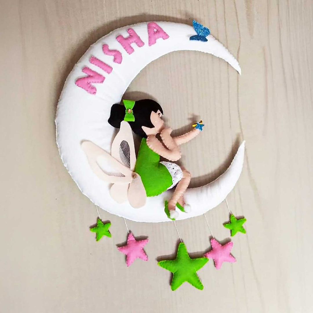 Personalized Fairy On Moon Felt Kids Name Plate