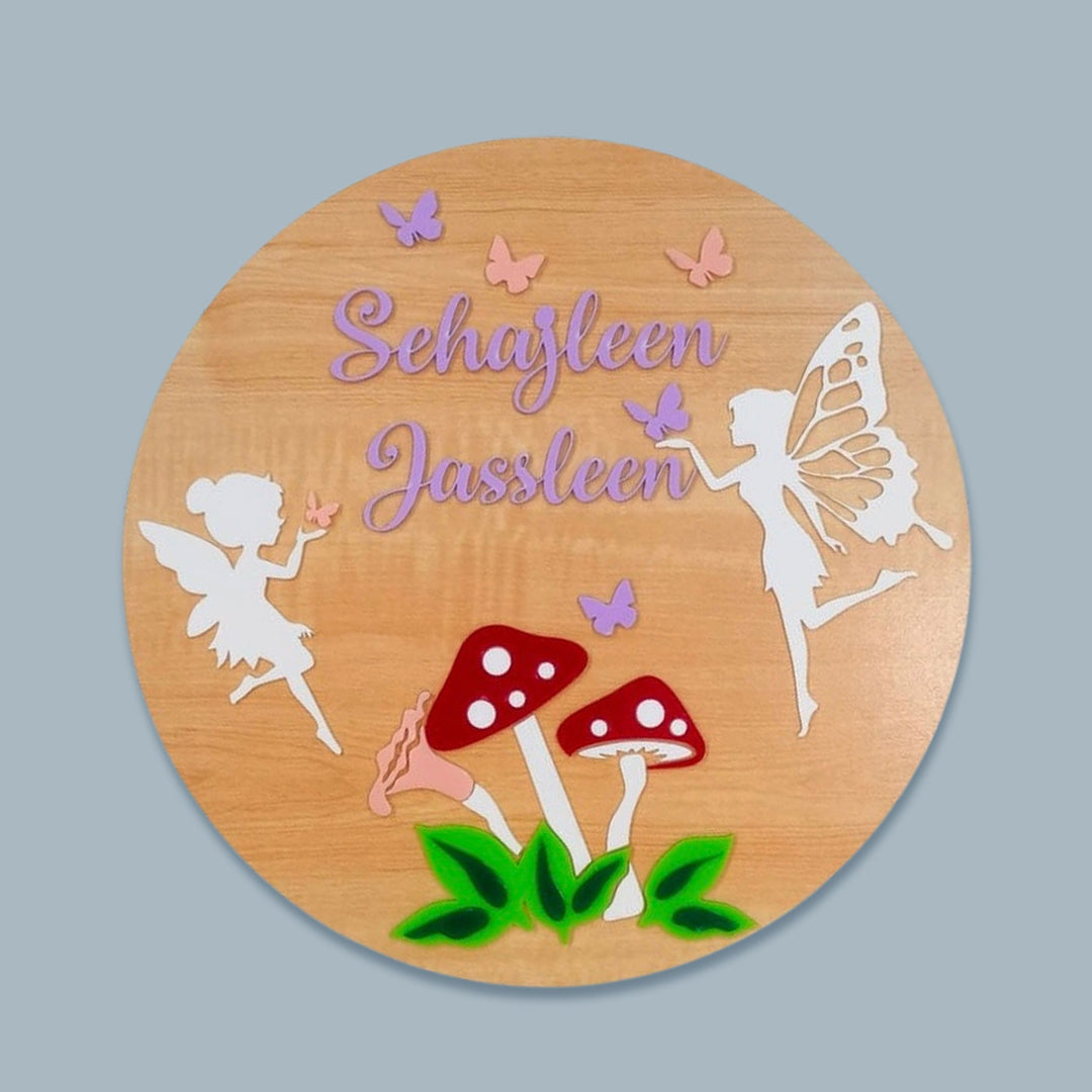 Personalized Fairy Wings Theme Acrylic Kids Name Plate For Siblings