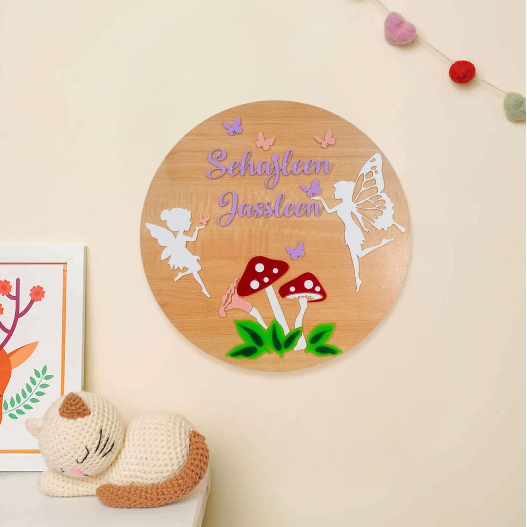 Personalized Fairy Wings Theme Acrylic Kids Name Plate For Siblings