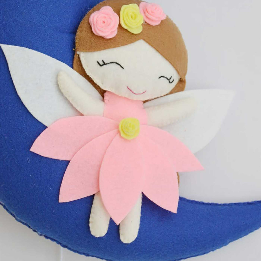 Handmade Personalized Felt Kids Name Hanging - Fairy On Moon