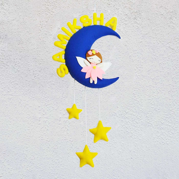 Handmade Personalized Felt Kids Name Hanging - Fairy On Moon