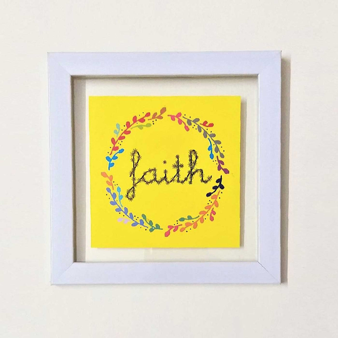 Handmade Yellow "Faith" Wooden Frame