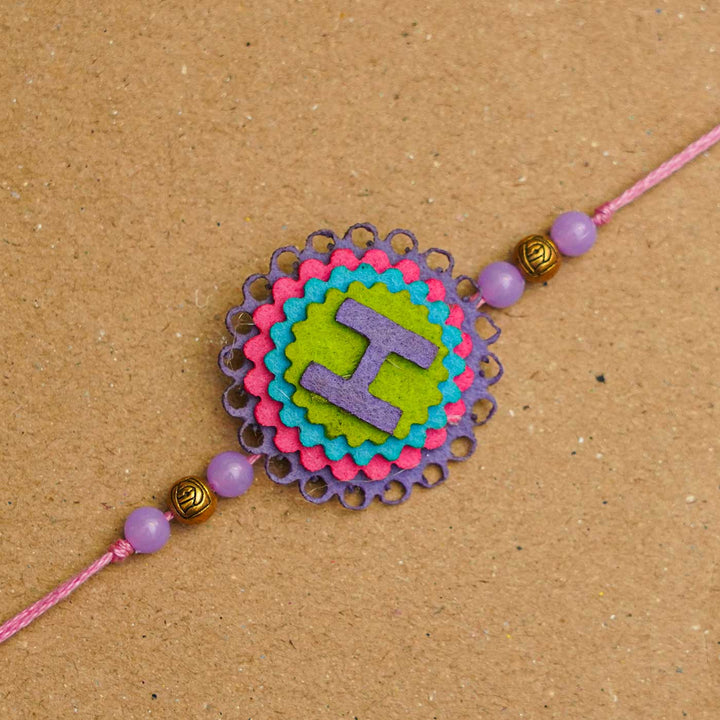 Personalized Handmade Initial Felt Rakhi With Roli Chawal