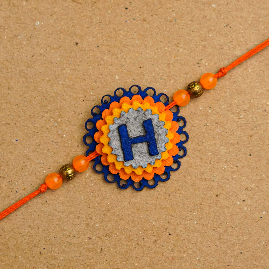 Personalized Handmade Initial Felt Rakhi With Roli Chawal