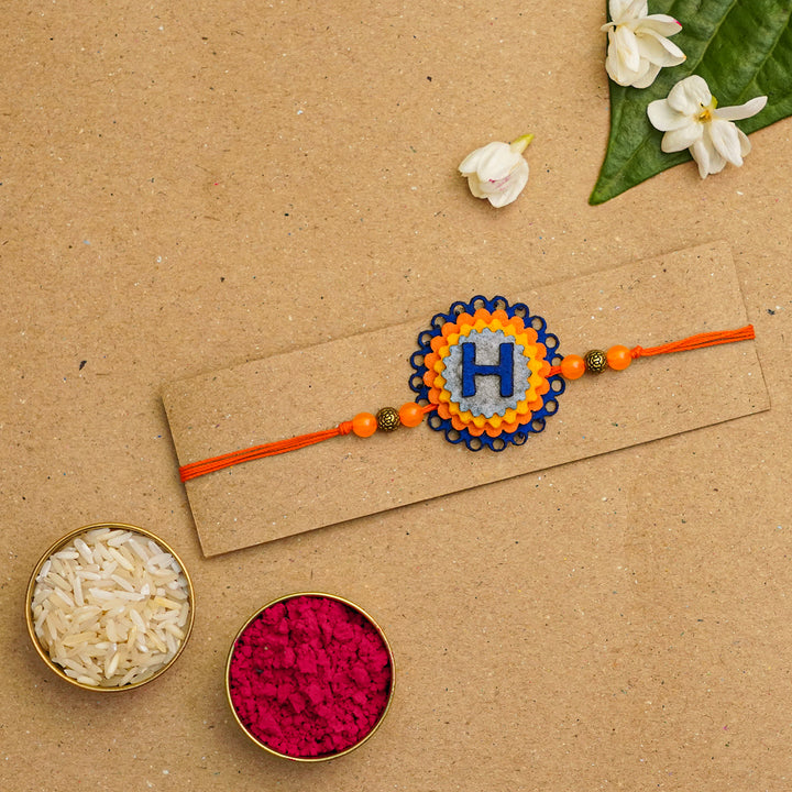 Personalized Handmade Initial Felt Rakhi With Roli Chawal