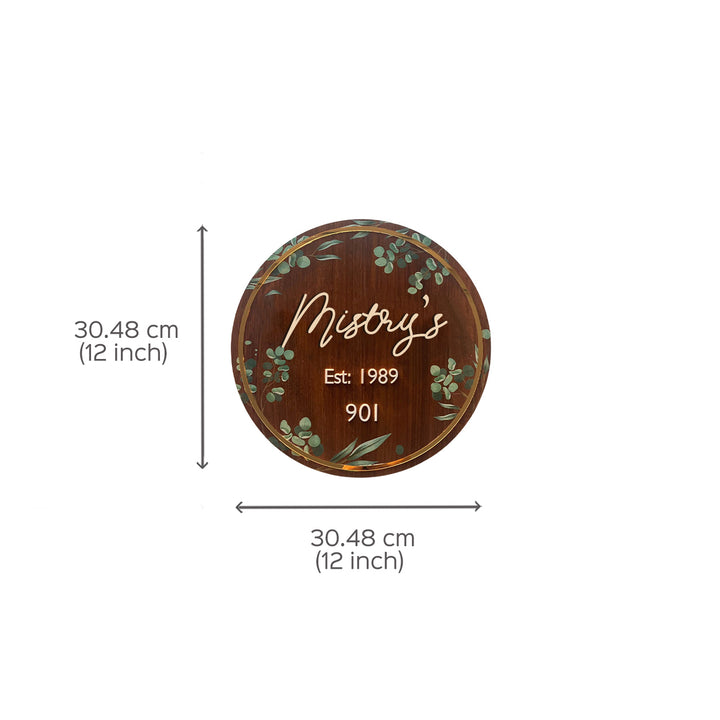 Personalised Wooden Floral Round Nameplate