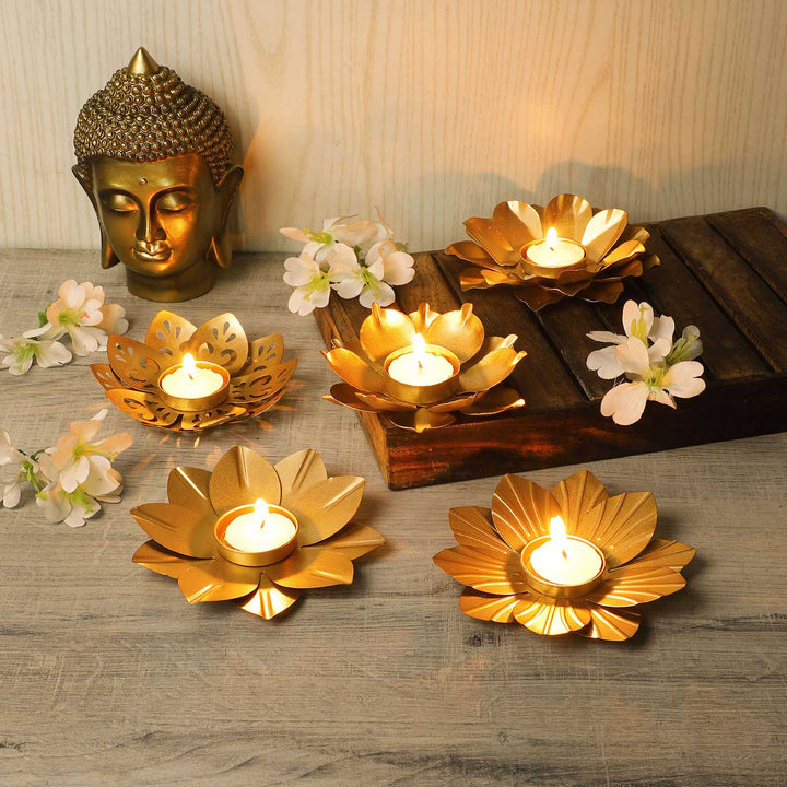 Handmade Flower Shaped Iron Tealight Holder | Set of 5