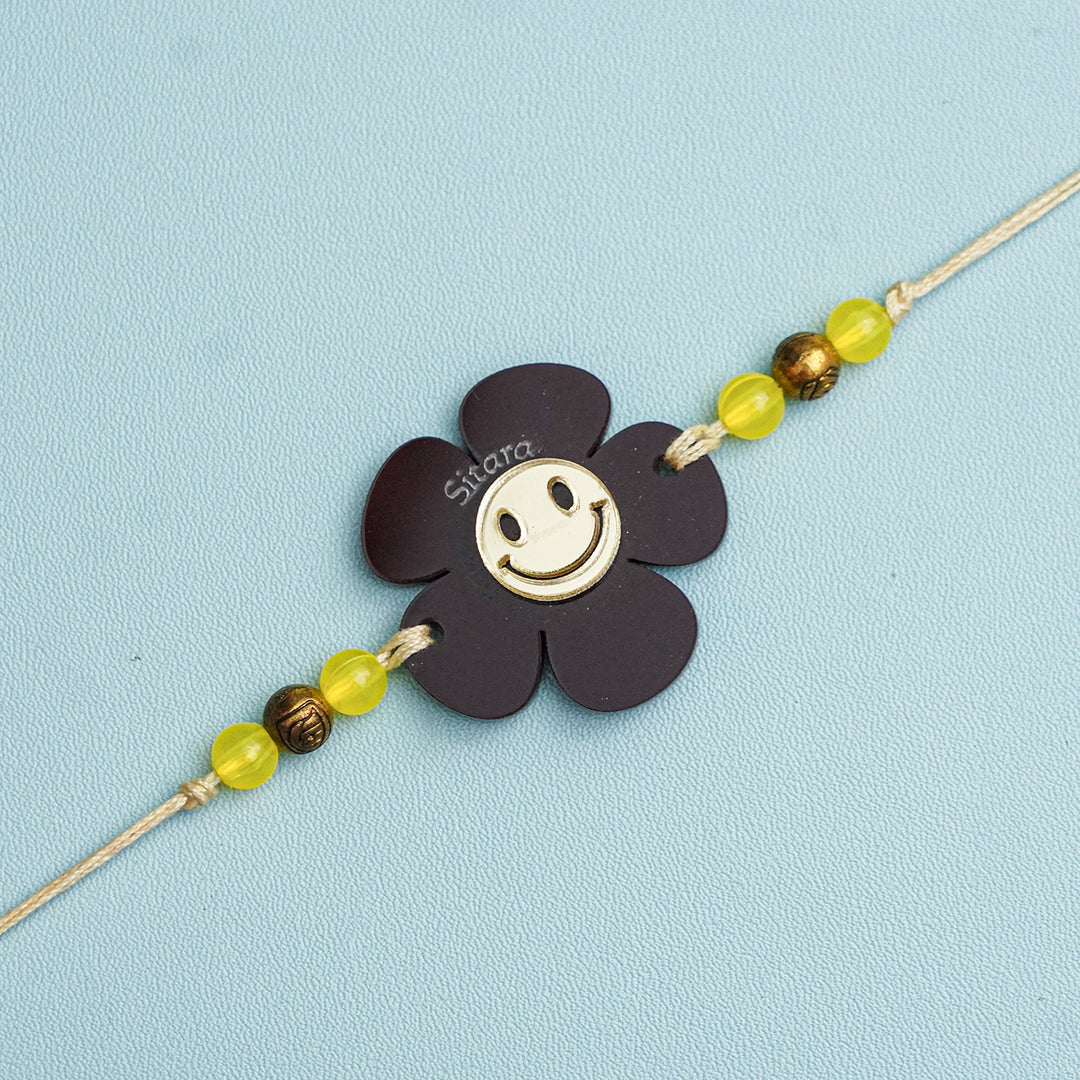 Personalized Handmade Flower Smiley Acrylic Kids Rakhi With Roli Chawal