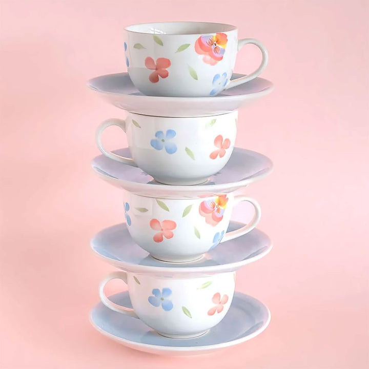 Forest Dreamscape Ceramic Cup & Saucer | Set Of 4, 8 Pcs