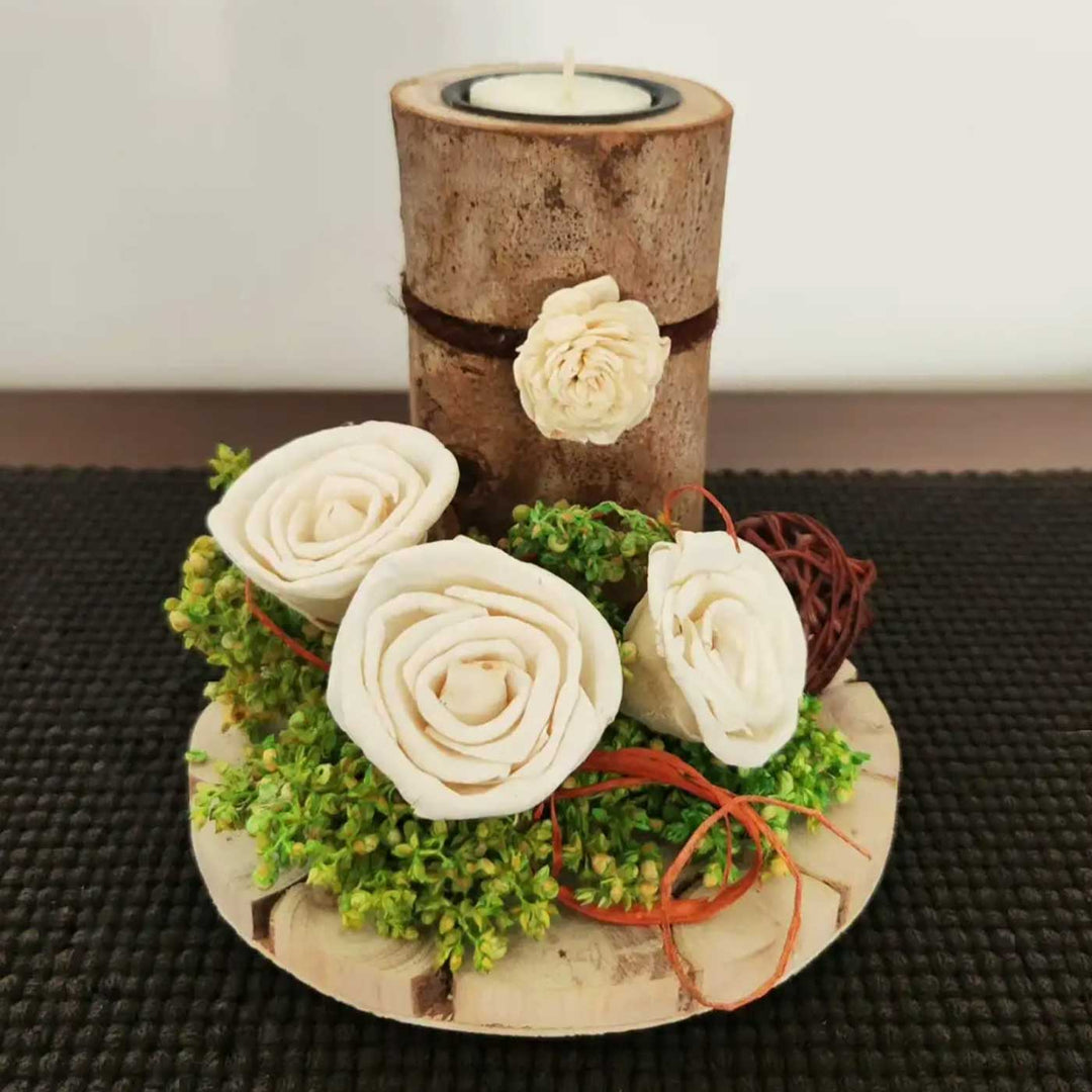 Handmade White Shola Flower Centerpiece With Candle Holder