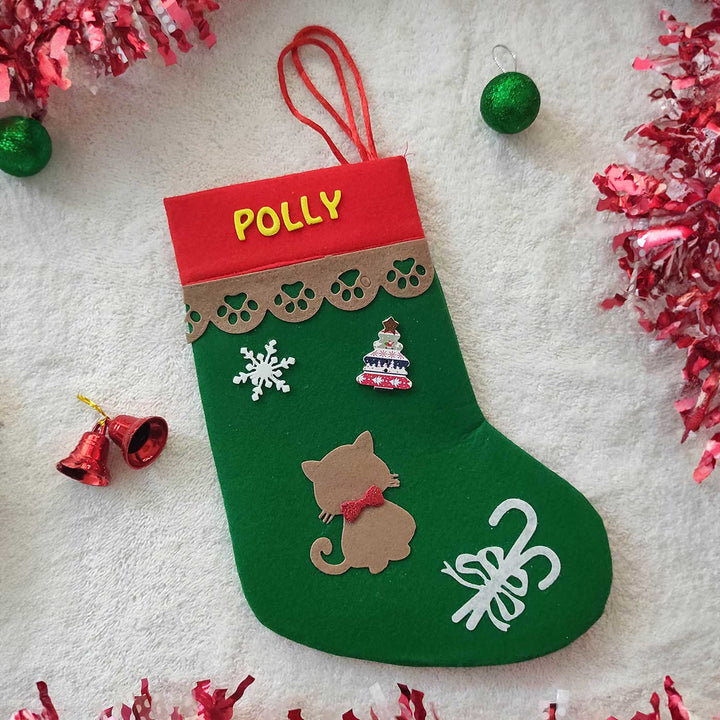 Personalized Cat Fur Baby Felt Stockings For Christmas Decoration